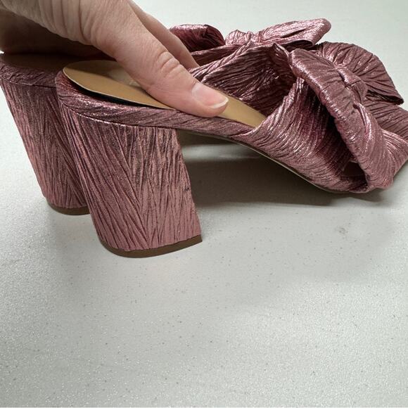 Abound Pink Glitter Fabric Chunky Heel Mule Womens 8 Bow Coquette Girly Peep Toe - Picture 8 of 10